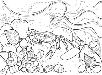 Vector Vintage Crab Drawing. Hand Drawn Monochrome Seafood  Illustration of outline