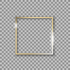 Fototapeta premium Golden shiny Square frame. Golden shiny frame. Shining gold frame on a transparent background