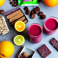 Obraz na płótnie Canvas Healthy Protein Drink in Cup with Fruit Smoothies Closeup Flat Lay