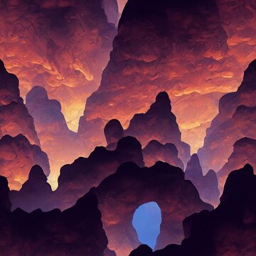 Surreal Impossible Landscape Cave Repeating Pattern [AI Generated] © Joelle