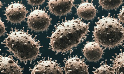 Brown virus microbic cells, immune system infection concept, Generative AI