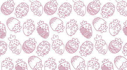 cute seamless background with strawberries and chocolate. hand-drawn illustration