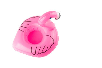 Beach flamingo. Pink pool inflatable flamingo for summer beach isolated on white background. Funny...