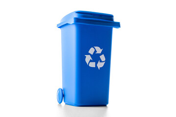 Trash bin. Blue dustbin for recycle paper trash isolated on whit