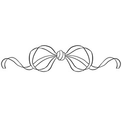 Line art bow clipart. Vintage ribbon bow Tie on the white isolated background.