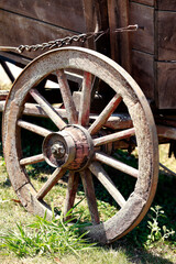 Old wagon closeup of animal traction formerly used to transport wine barrels in German colonies in...