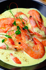 Creamy Shrimps with Sauce in a Bowl