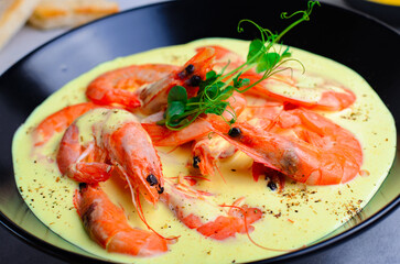 Creamy Shrimps with Sauce in a Bowl