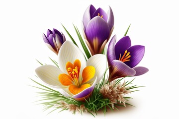 Obraz na płótnie Canvas Crocus on white background. fresh spring flowers. Generated AI