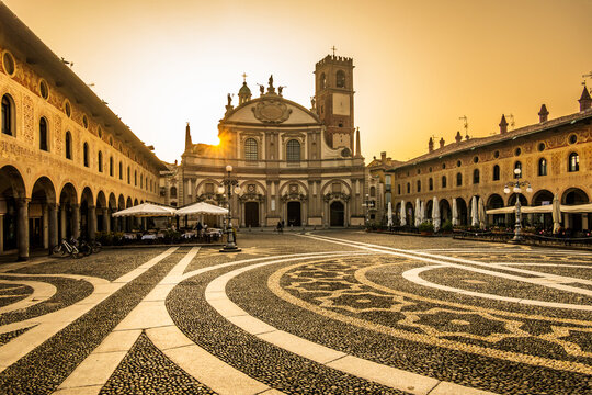 historic buildings at the old town of Vigevano in italy