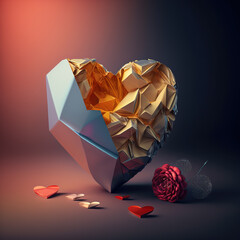 3D Golden heart. Generative ai