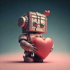 Mini Robot hold Heart. Generative ai - obrazy, fototapety, plakaty