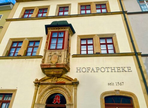 old window of a balcony in the old town of Weimar