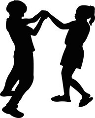 children playing, silhouette vector