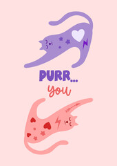 Purrr you. Valentine's Day greeting card. Valentine quote vector design