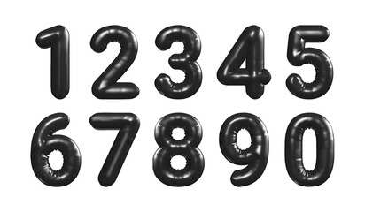 Black numbers inflated balloon. 3D foil balloons with helium for holidays, events, birthdays, parties and weddings. Realistic vector design elements