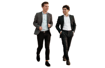 Businessmen in business suits two in full height, isolated transparent background.