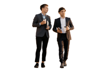 Managers in business suits two in full height, isolated transparent background.