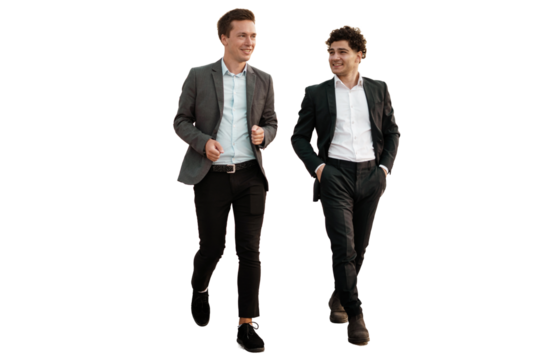 Businessmen in business suits two in full height, isolated transparent background.