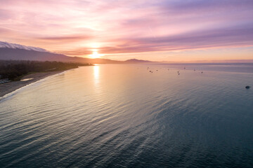 Fototapeta na wymiar Sunrise in Santa Barbara, California. Ocean and Beautiful sky in Background