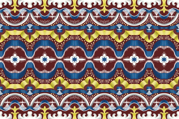 Ethnic White Phoenix Pattern on Colorful Background for Fabric, Tiles, Carpet and Background