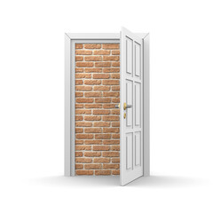 3d illustration bricked up door on a white background