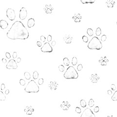 Dog's paws watercolor seamless pattern. Cat paws hand drawn pattern. Pet paws background - 558227910