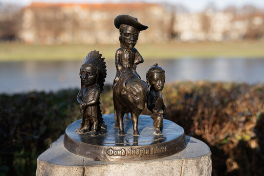 Uzhgorod, Ukraine- January 2, 2023: Buffalo Bill Wild West mini sculptures.