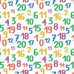 Seamless pattern with multicolored numbers in cartoon style. Element for creating design for children. For printing on paper, fabric, scrapbooking.