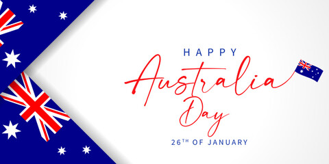 Fototapeta na wymiar Happy Australia Day banner with flags. Patriotic country flag isolated on white background for Australia Day, 26th of January. Vector Illustration