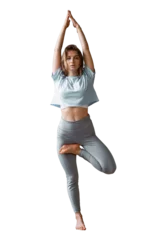 Fototapeten Woman exercise yoga pose asana fitness and aerobics, isolated transparent background. © muse studio