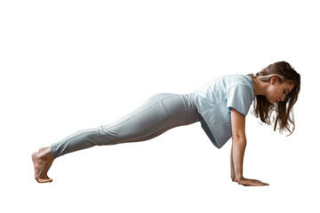 Woman exercise yoga pose asana fitness and aerobics, isolated transparent background.