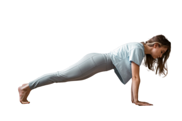 Woman exercise yoga pose asana fitness and aerobics, isolated transparent background.
