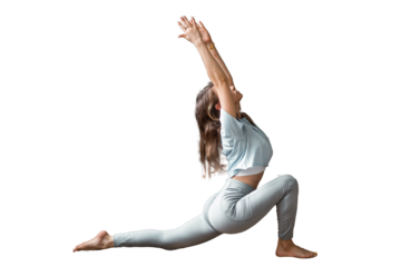 Woman workout yoga pose asana fitness and aerobics, isolated transparent background.