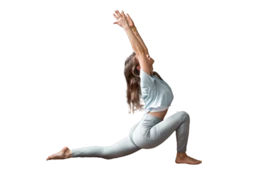 Meubelstickers Woman workout yoga pose asana fitness and aerobics, isolated transparent background. © muse studio