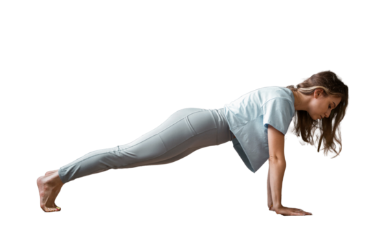 Woman exercise yoga pose asana fitness and aerobics, isolated transparent background.