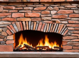 fireplace with fire and burning firewood