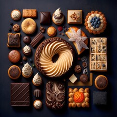 Cookies, sweets, pastries knolling illustration made with Generative AI