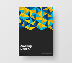 Fresh mosaic tiles leaflet concept. Vivid company brochure A4 design vector illustration.