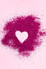 Valentines day festive background with sparkling heart, trending magenta color