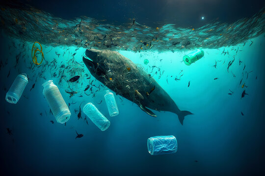 Whale's Struggle for Survival in a Plastic-Clogged Ocean.