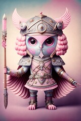 Owl warrior pastel colors, 3d illustration made with Generative AI