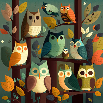 Owl multi-layerd flat vector illustration made with Generative AI