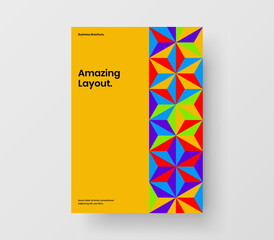 Premium leaflet vector design concept. Colorful geometric tiles handbill template.