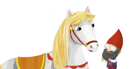 cartoon scene with horse and dwarf illustration