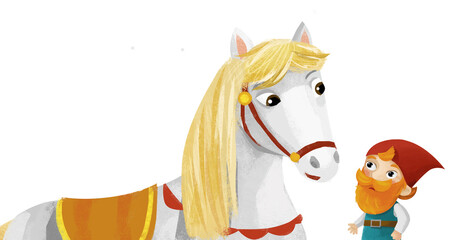 cartoon scene with horse and dwarf illustration