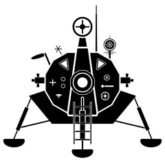 Clean and simple lunar lander illustration, line art, clipart, geometric, icon, object, shape, symbol, etc. PNG with transparent background. Design elements for websites and other graphics. © Irwin Seidman