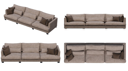 sofa isolate on a transparent background, interior furniture, 3D illustration, cg render