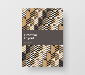 Modern geometric hexagons journal cover concept. Vivid presentation design vector layout.