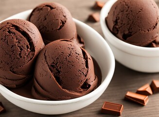 chocolate ice cream in a bowl on a flat background